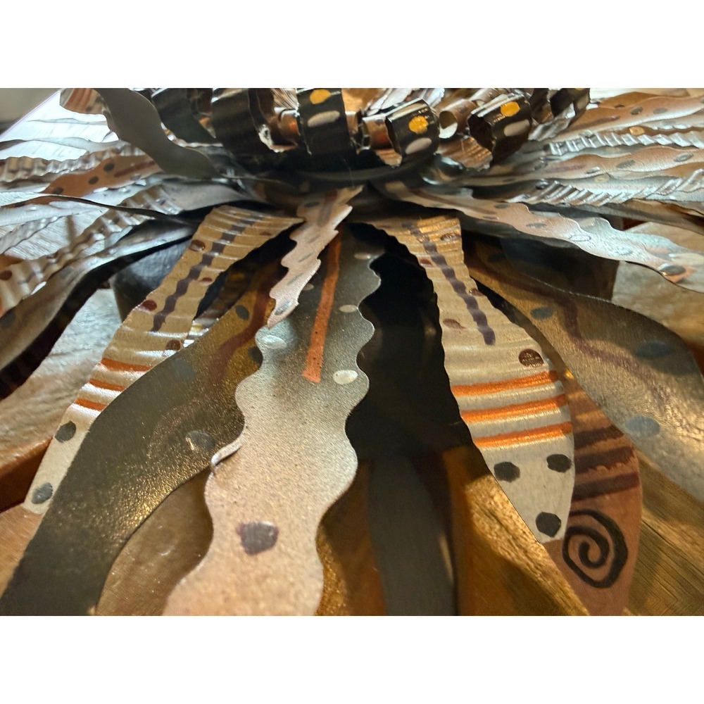 Large 21" Handcrafted Wood and Metal Floral Wall Sculpture Art African - Picture 4 of 8